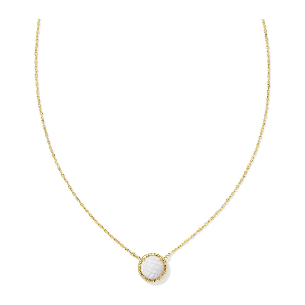 KENDRA SCOTT VOLLEYBALL SHORT PENDANT NECKLACE GOLD WHITE MOTHER OF PEARL