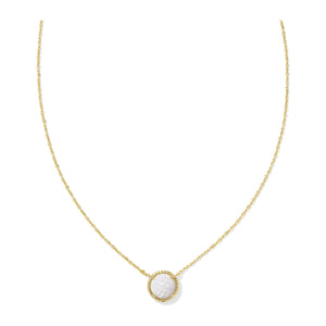 KENDRA SCOTT VOLLEYBALL SHORT PENDANT NECKLACE GOLD WHITE MOTHER OF PEARL