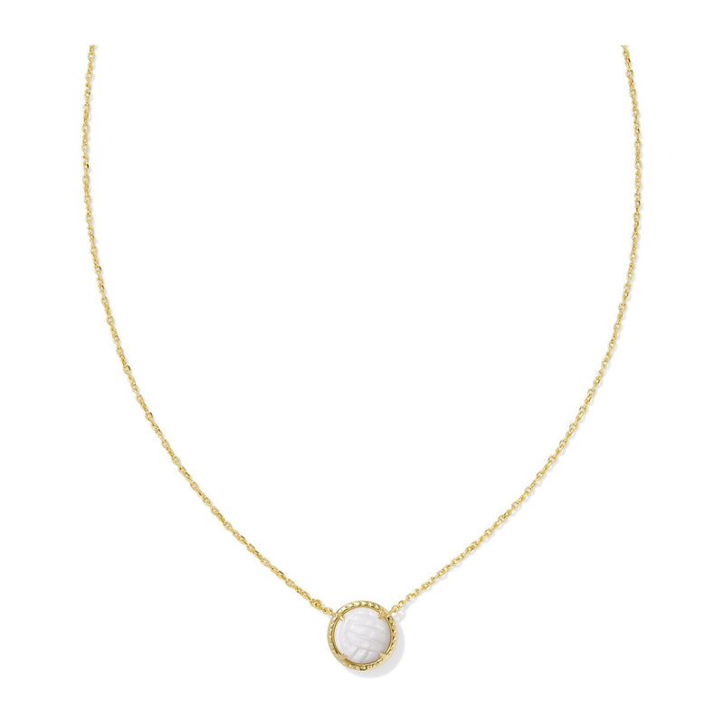 KENDRA SCOTT VOLLEYBALL SHORT PENDANT NECKLACE GOLD WHITE MOTHER OF PEARL