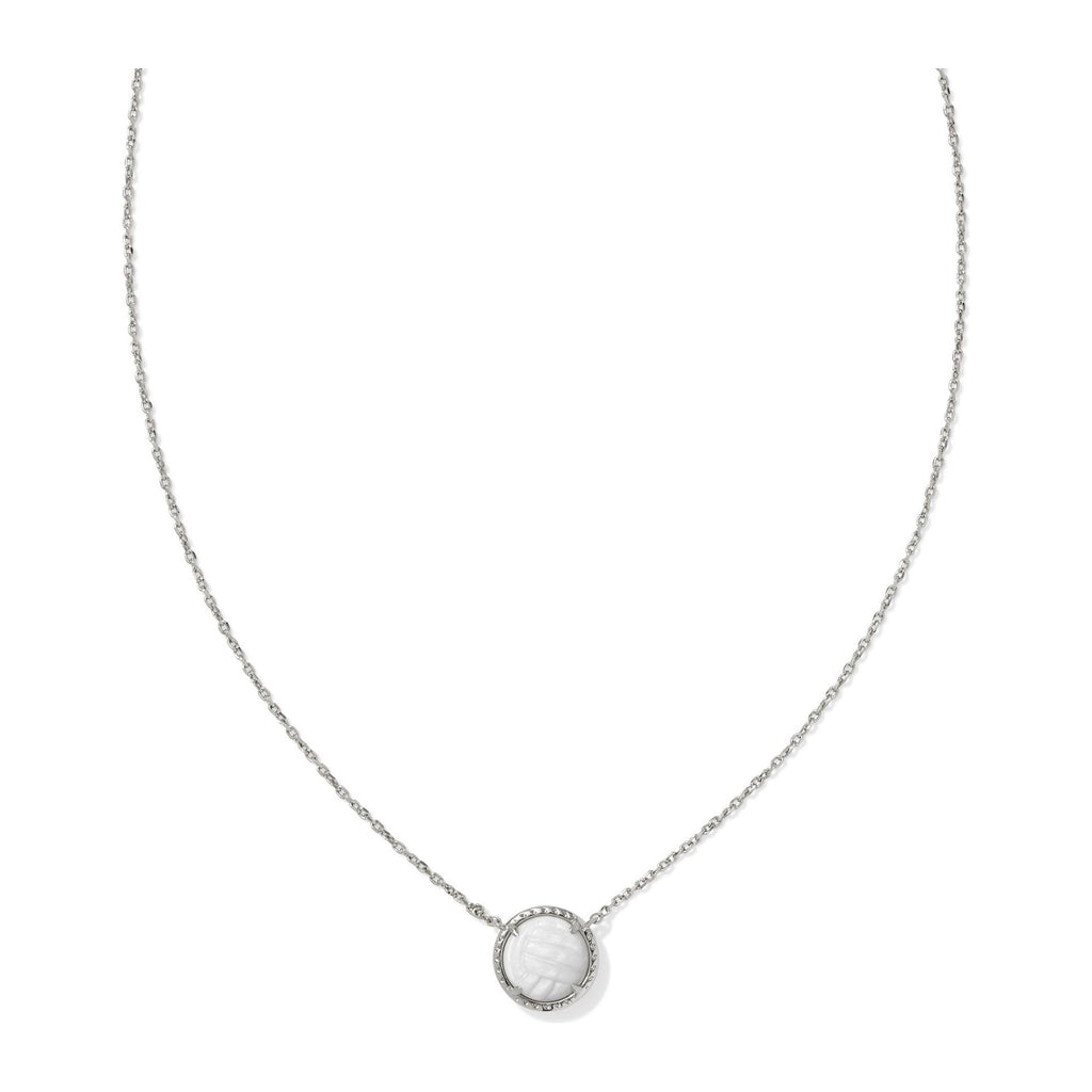 KENDRA SCOTT VOLLEYBALL SHORT PENDANT NECKLACE SILVER WHITE MOTHER OF PEARL