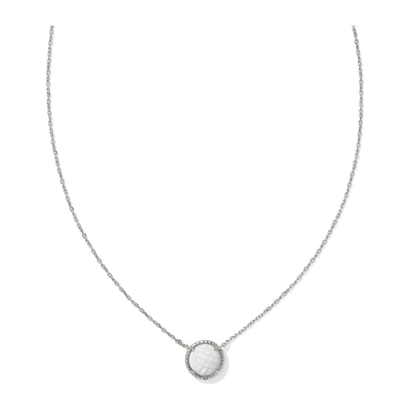 KENDRA SCOTT VOLLEYBALL SHORT PENDANT NECKLACE SILVER WHITE MOTHER OF PEARL