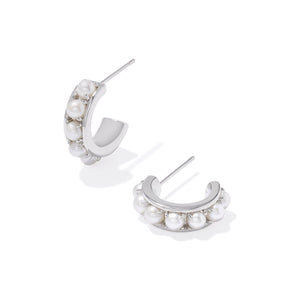 KENDRA SCOTT KRISTA HUGGIE EARRINGS SILVER WHITE PEARL