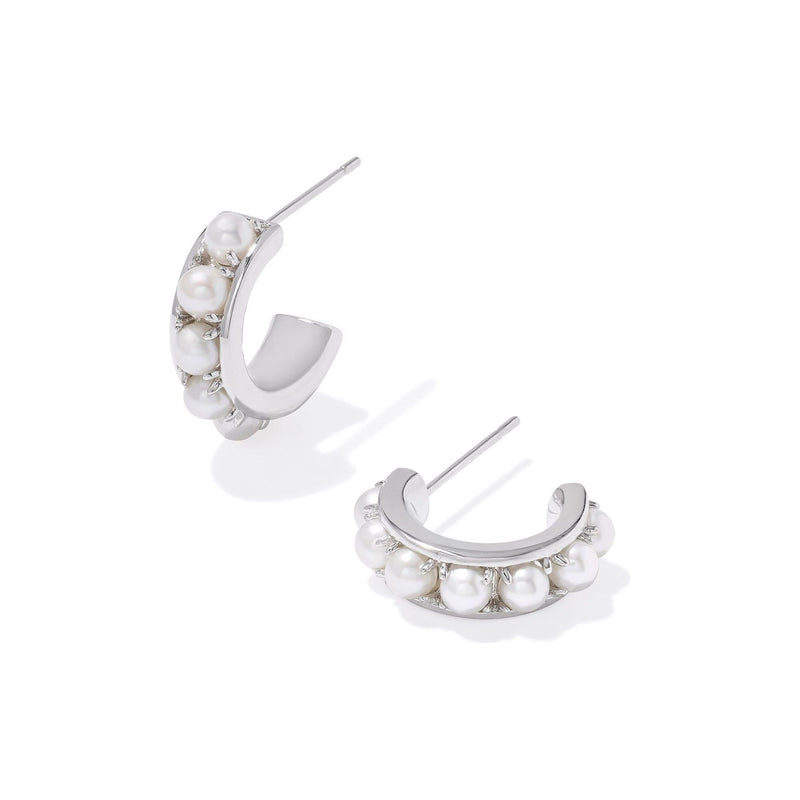 KENDRA SCOTT KRISTA HUGGIE EARRINGS SILVER WHITE PEARL