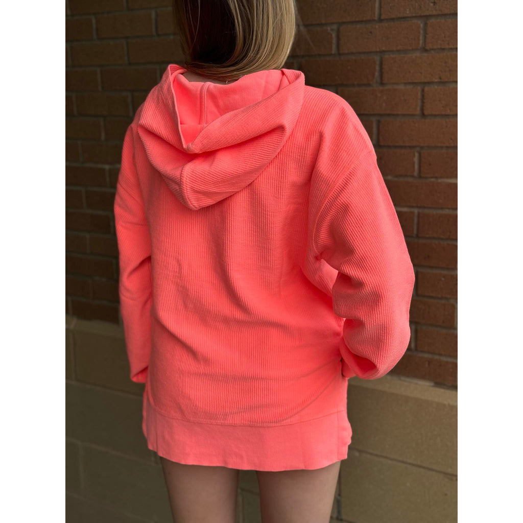 Kai Luxe Corded Hooded Sweatshirt - Coral  - FINAL SALE