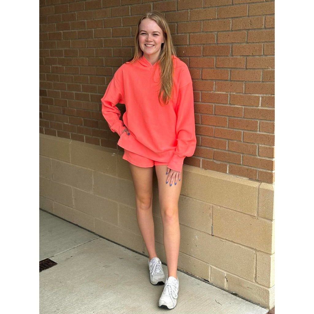 Kai Luxe Corded Hooded Sweatshirt - Coral  - FINAL SALE