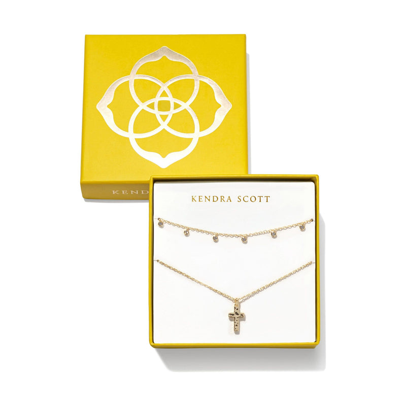 KENDRA SCOTT AMELIA CROSS NECKLACE GIFT SET GOLD WHITE CRYSTAL