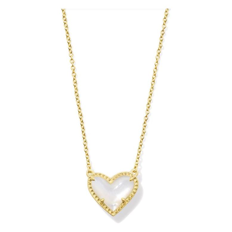 KENDRA SCOTT ARI HEART SHORT PENDANT NECKLACE GOLD IVORY MOTHER OF PEARL
