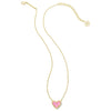Kendra Scott Ari Heart Short Pendant Necklace Gold Pink Iridescent Glitter Glass