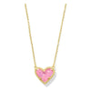 Kendra Scott Ari Heart Short Pendant Necklace Gold Pink Iridescent Glitter Glass