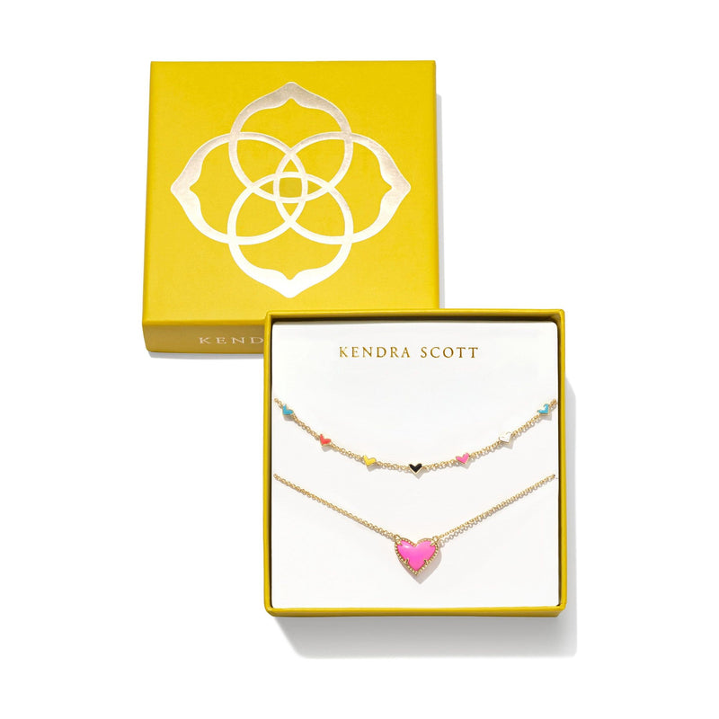 KENDRA SCOTT ARI HAVEN ENAMEL HEART NECKLACE GIFT SET GOLD NEON PINK MAGNESITE