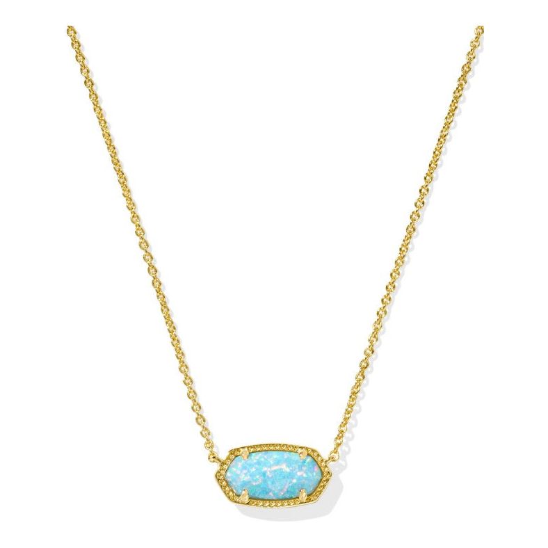 KENDRA SCOTT ELISA SHORT PENDANT NECKLACE GOLD LIGHT TEAL KYOCERA OPAL