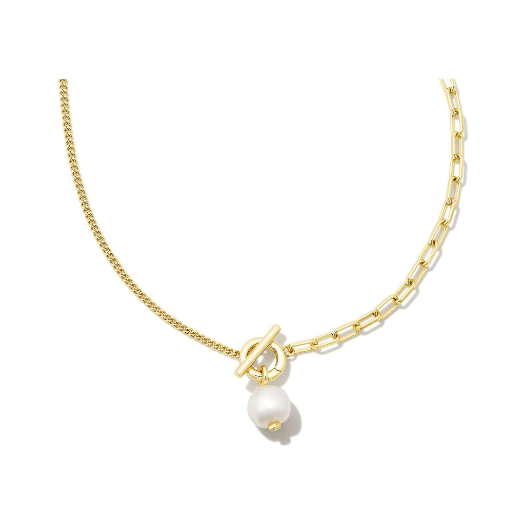 KENDRA SCOTT LEIGHTON PEARL CHAIN NECKLACE GOLD WHITE PEARL