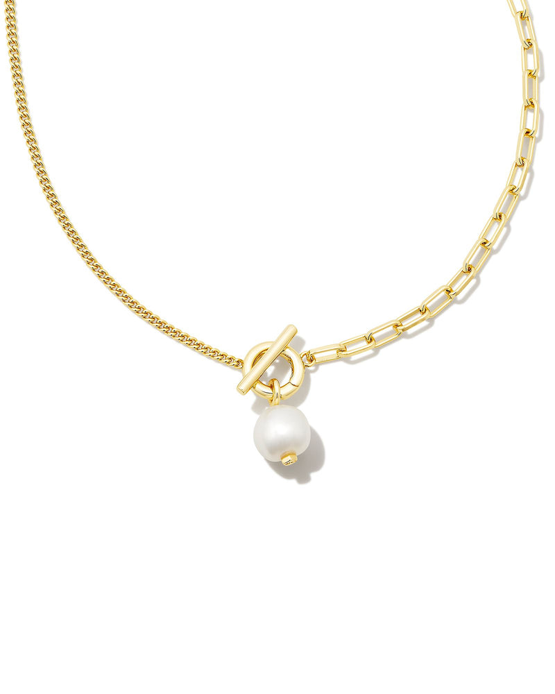 KENDRA SCOTT LEIGHTON PEARL CHAIN NECKLACE GOLD WHITE PEARL