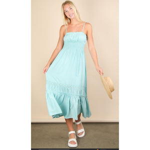 Broghan Lace Detail Woven Midi Dress - Light Teal