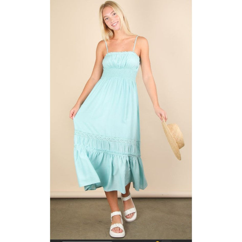 Broghan Lace Detail Woven Midi Dress - Light Teal
