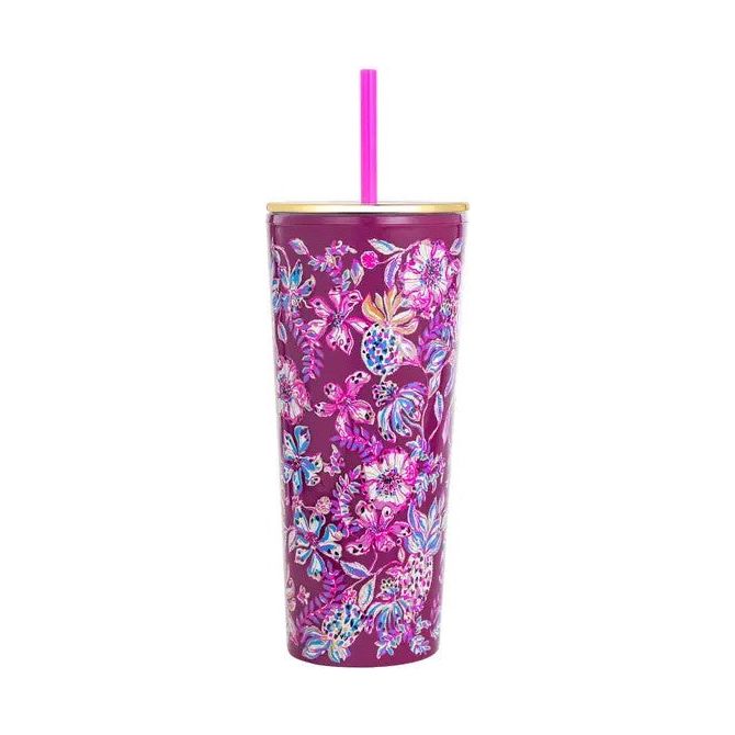 Lilly Pulitzer Tumbler with Straw (24 oz) - Amarena Cherry Tropical with a Twist