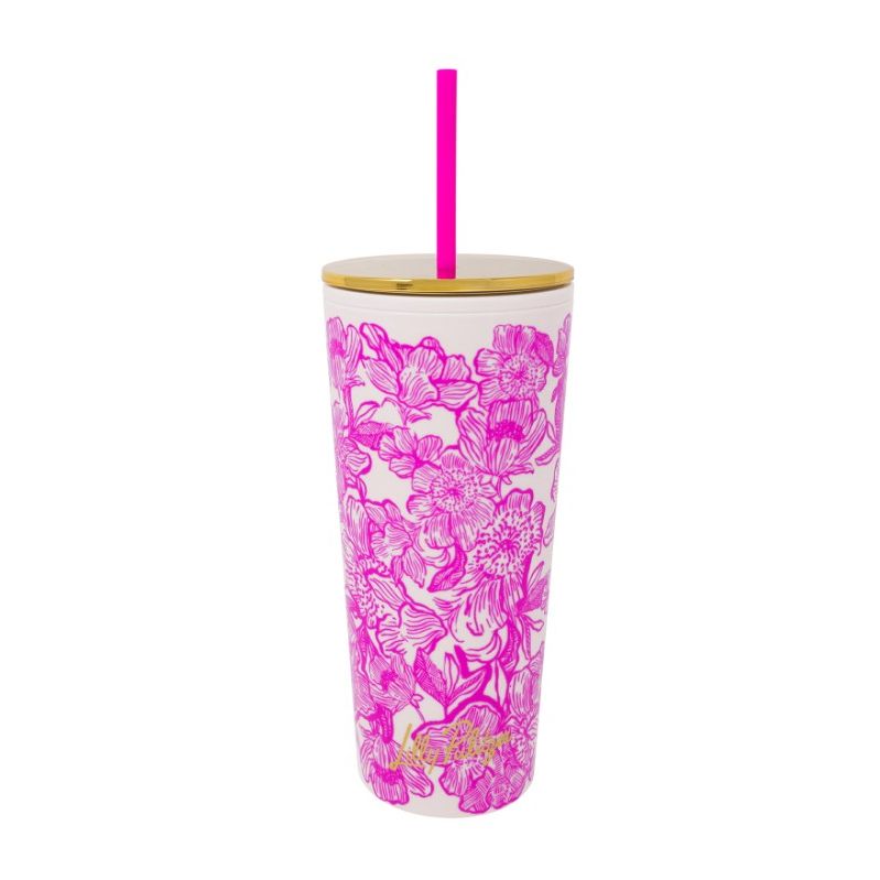Lilly Pulitzer Tumbler with Straw - Unforgettable Pink