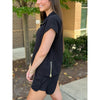 Lindy Ribbed Short Sleeve Half Zip Top - Black