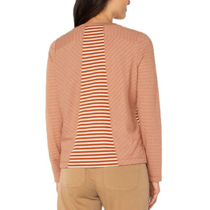 Liverpool Long Sleeve Crew Neck Knit Top With Seaming - Ginger Spice/Cream Stripe
