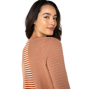 Liverpool Long Sleeve Crew Neck Knit Top With Seaming - Ginger Spice/Cream Stripe