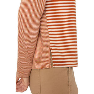 Liverpool Long Sleeve Crew Neck Knit Top With Seaming - Ginger Spice/Cream Stripe