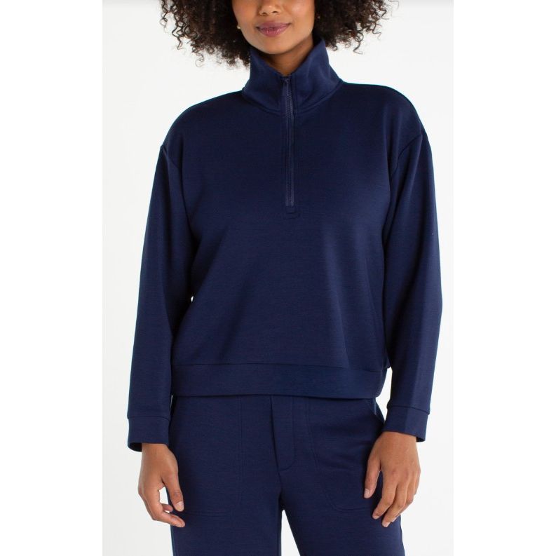 Liverpool Los Angeles Half Zip Popover Long Sleeve Top - Deep Midnight