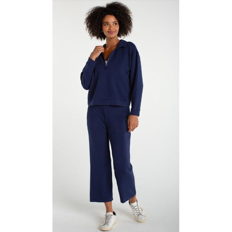 Liverpool Los Angeles Half Zip Popover Long Sleeve Top - Deep Midnight