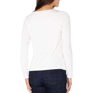 Liverpool Long Sleeve Boat Neck Knit Top - Washed Cream