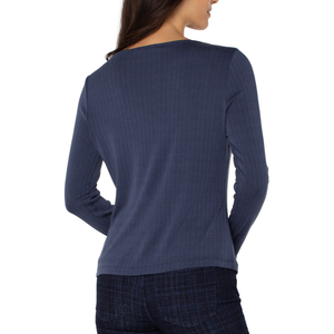 Liverpool Long Sleeve Boat Neck Knit Top - Washed Navy