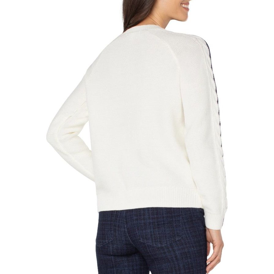 Liverpool Long Sleeve Crew Neck Raglan Sweater - Whisper White/Navy