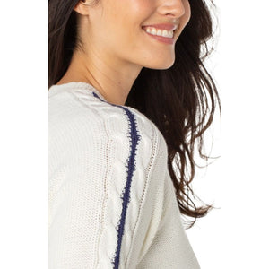 Liverpool Long Sleeve Crew Neck Raglan Sweater - Whisper White/Navy