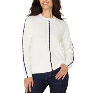 Liverpool Long Sleeve Crew Neck Raglan Sweater - Whisper White/Navy