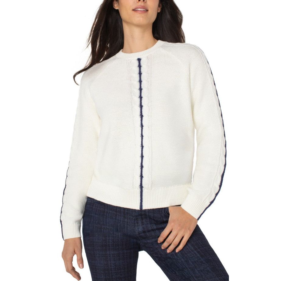 Liverpool Long Sleeve Crew Neck Raglan Sweater - Whisper White/Navy