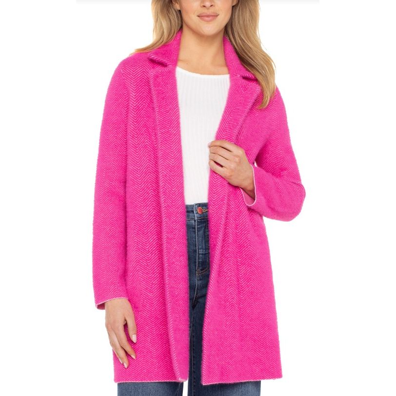 Liverpool Los Angeles Long Sleeve Open Front Sweater Coat - Deep Raspberry Pink