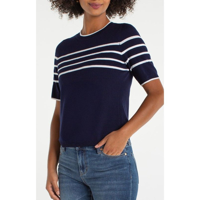 Liverpool Los Angeles Short Sleeve Crew Neck Sweater - Navy/White Stripe