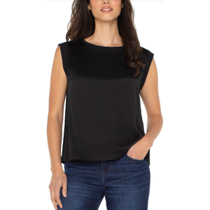 Liverpool Sleeveless Woven to Knit Top - Black