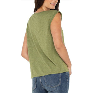 Liverpool Sleeveless Woven to Knit Top - Artichoke