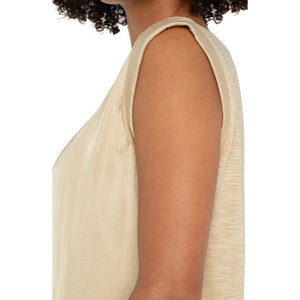 Liverpool Sleeveless Woven to Knit Top - Pale Gold