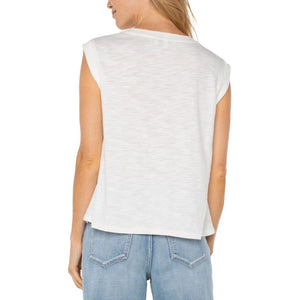 Liverpool Sleeveless Woven to Knit Top - Whipped Cream
