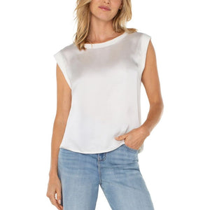 Liverpool Sleeveless Woven to Knit Top - Whipped Cream