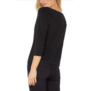Liverpool 3/4 Sleeve Draped Neck Knit Top - Black