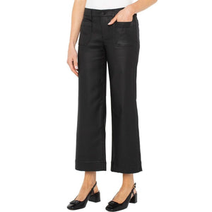 Liverpool Crop Wide Leg with Patch Pockets Pants - Black Coated