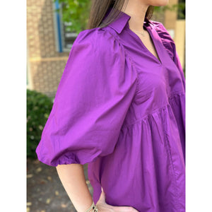 Mariana Collared Short Bubble Sleeve Mini Dress - Eggplant - FINAL SALE