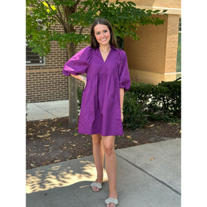 Mariana Collared Short Bubble Sleeve Mini Dress - Eggplant