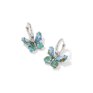KENDRA SCOTT BIANCA BUTTERFLY HUGGIE EARRINGS SILVER BRIGHT AQUA MIX