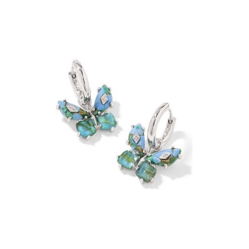 KENDRA SCOTT BIANCA BUTTERFLY HUGGIE EARRINGS SILVER BRIGHT AQUA MIX