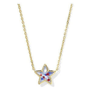 KENDRA SCOTT CASSIDY SHORT PENDANT NECKLACE GOLD RED WHITE BLUE STAR ILLUSION