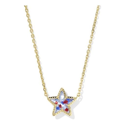 KENDRA SCOTT CASSIDY SHORT PENDANT NECKLACE GOLD RED WHITE BLUE STAR ILLUSION