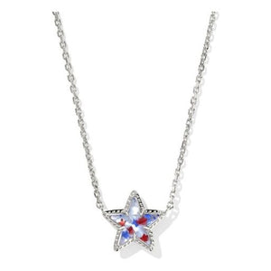 KENDRA SCOTT CASSIDY SHORT PENDANT NECKLACE SILVER RED WHITE BLUE STAR ILLUSION