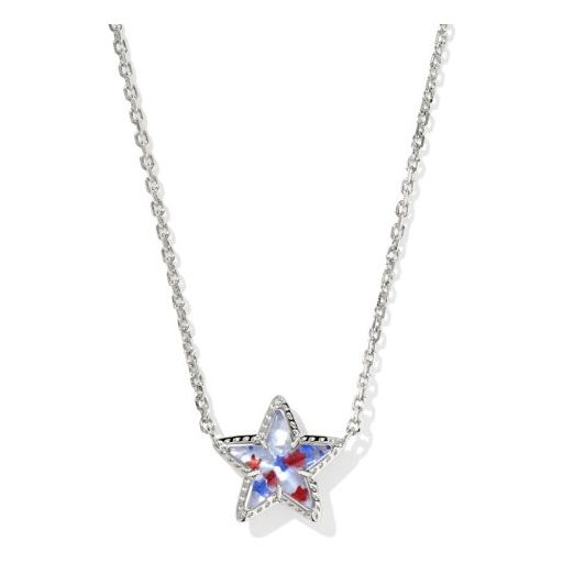 KENDRA SCOTT CASSIDY SHORT PENDANT NECKLACE SILVER RED WHITE BLUE STAR ILLUSION